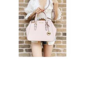 Michael Kors Charlotte Large Satchel Powder Blush Pink Leather HandbagCrossbody